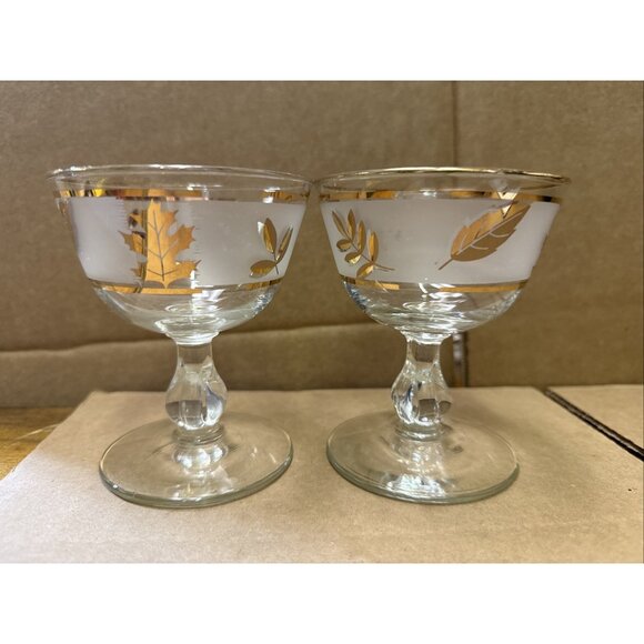 Libbey Frosted Gold Foliage 4 1/4" Vintage Sherbet Champagne Glasses Set Of 2 - Picture 3 of 8